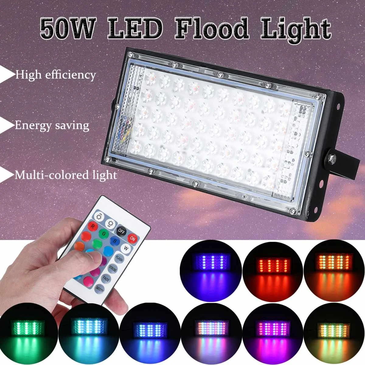 

AC 220-240V Floodlight 50W LED Flood Light RGB 7 Modes LED Flood Light Waterproof IP66 Spotlight Wall Street Lamp Outdoor Light