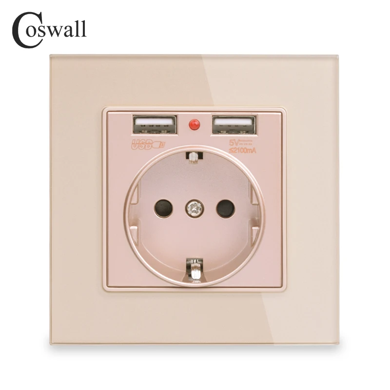 Coswall стеклянная панель с двойным usb портом для зарядки 2.1A 16A Россия Испания