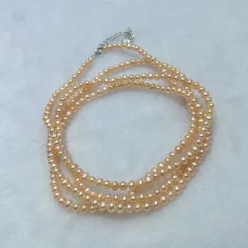 

HRina 40mm Long Real 3-4mm Gold Color Freshwater Pearl Multi-layer Bracelets Jewelry with 925 Sliver Heart Clasp Extend Chains