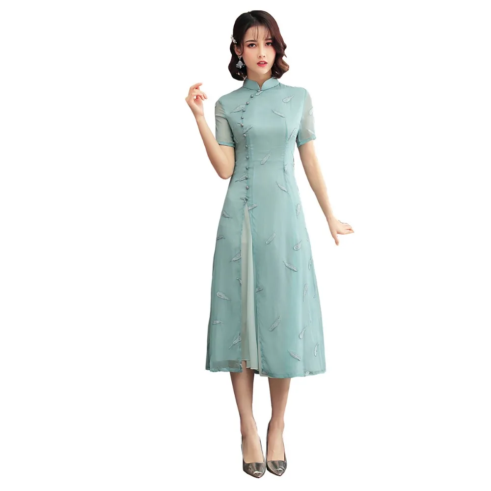 Китайское кружевное платье с коротким рукавом cheongsam Qipao китайское вечернее в