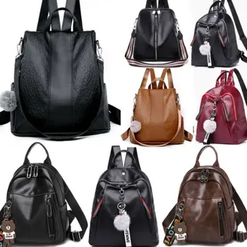 

Women's Backpack Girls Solid Bagpack Bags For Women 2019 Girls Casual Fashion Shoulder School Bag PU Travel Backpack Book Bag
