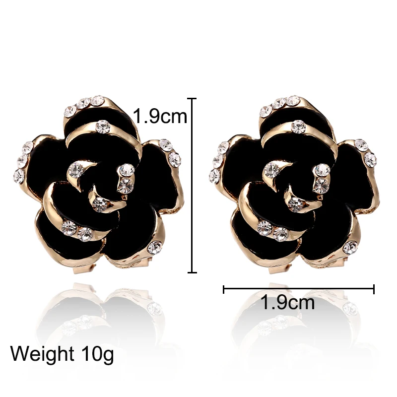 XIYANIKE Модные Винтажные серьги-гвоздики в виде черной розы с кристаллами, стразы, серьги цвета розового золота для женщин/девушек, ювелирные изделия E76