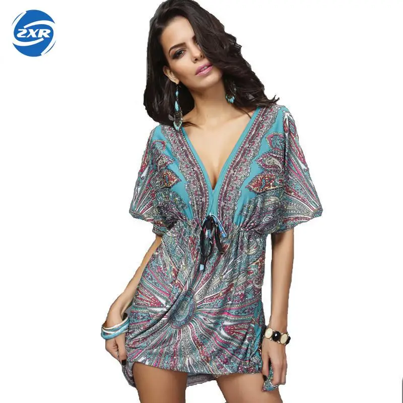 Deep V Neck Print Cover Ups
