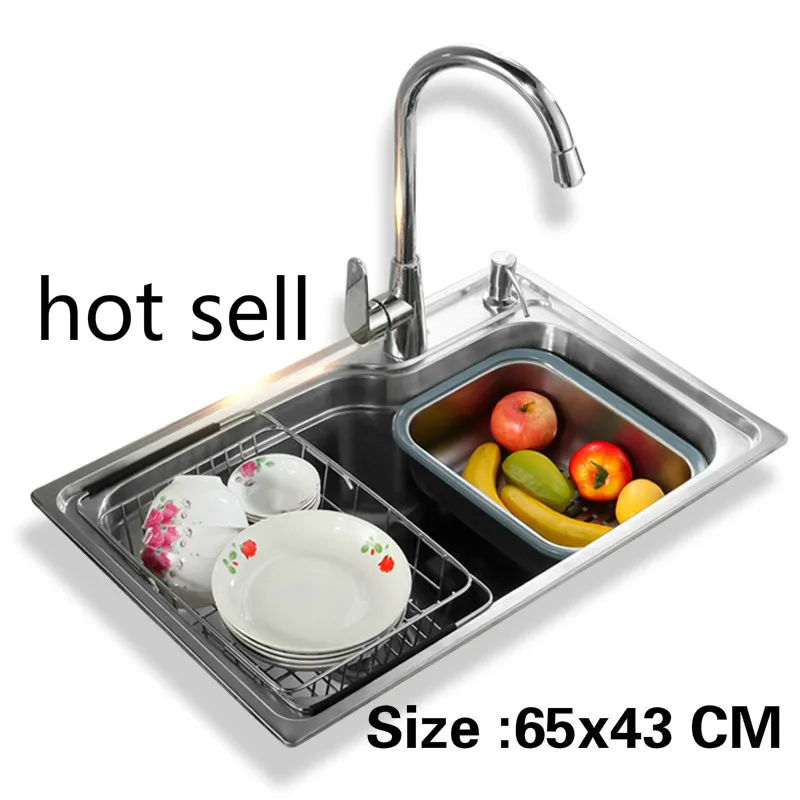 

Free shipping Kitchen single trough sink do the dishes food grade 304 stainless steel hot sell 650x430 MM