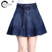 Ordeeson Джинсовые юбки корейский стиль плиссированная юбка мини-юбка Для женщин Весна одежда плюс Размеры Лето линия модные Кружево до