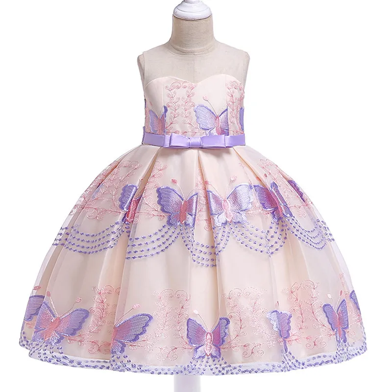 Платье принцессы из органзы с вышитыми бабочками для маленьких девочек; вечерние платья для маленьких девочек; модная детская одежда - Цвет: purple