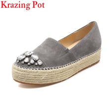 Г. Новая Брендовая обувь arrval из натуральной кожи соломенные лоферы с круглым носком на плоской подошве, Милая женская повседневная обувь на платформе с кристаллами, украшенная стразами, L7f2