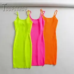 2019 флуоресцентные трикотажные Спагетти ремень женское платье 3 цвета можно выбрать летние женские платья