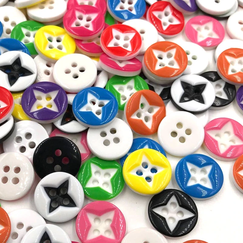 100pcs Mixed Colors Star Plastic Buttons 13MM Craft Sewing DIY Cards PT142