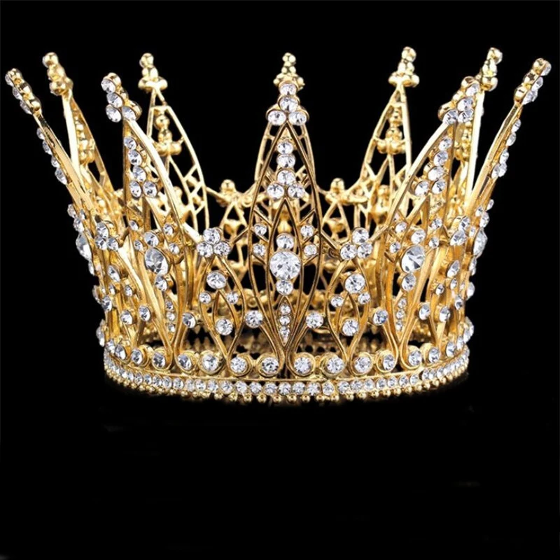

Fashion Gold Rhinestone Circle Tiaras Crown for Queen King Diadem Prom Birthday Wedding Head Ornaments Bridal Hair Jewelry