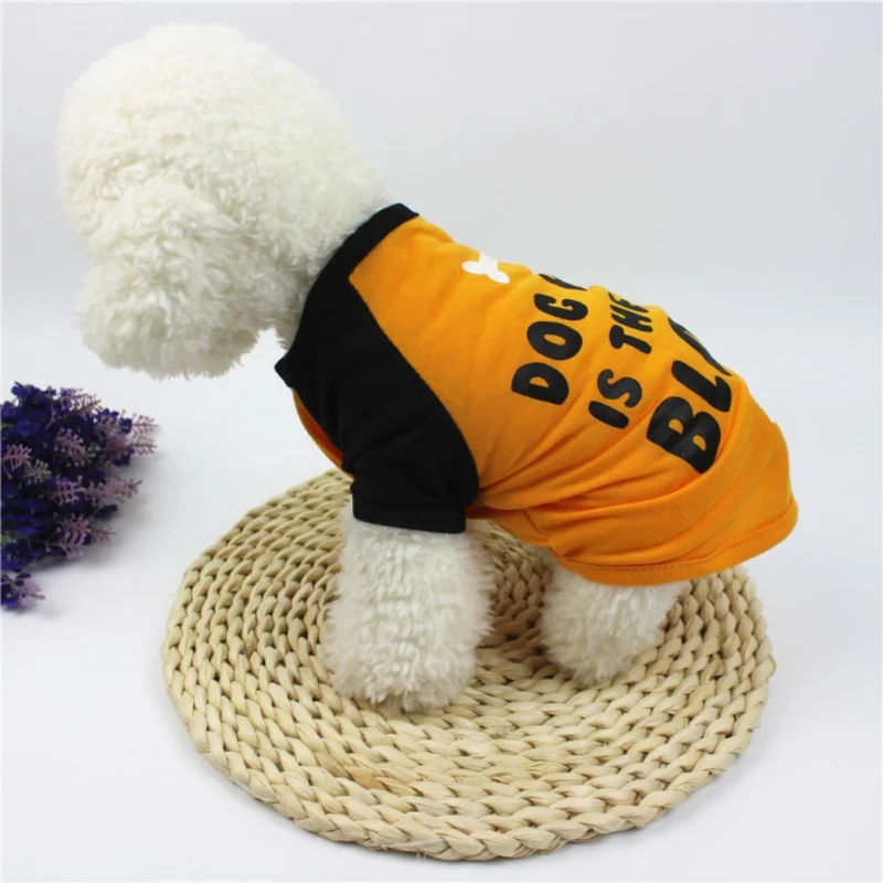 2018 new dog clothes Spring and summer models polyester bone print T-shirt | Дом и сад