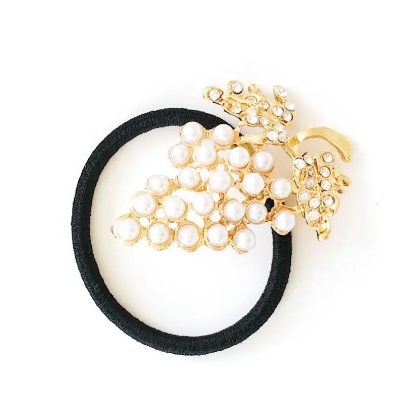 

Women Creative Metal Alloy Branch Shape Rhinestone Hair Clips Grape Fruit Imitation Pearl Rubber Band Ponytail Holder Headdress