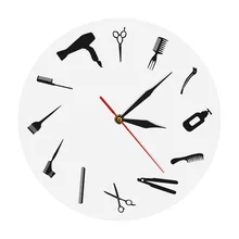 Парикмахерская деловая вывеска на стену Парикмахерская эквивалент настенные художественные декоративные часы волосы инструменты для стилистов салон красоты современные настенные часы