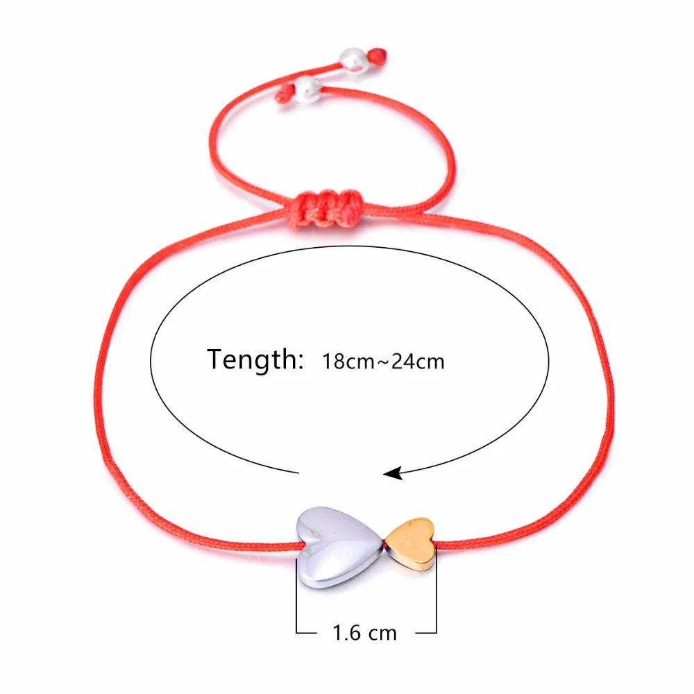 Браслет Pipitree I Love You, двойное сердце, пара желаний, ювелирное изделие, подарок, гематит, бусины, красная цепочка, браслеты с подвесками для женщин, влюбленных