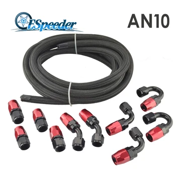 

ESPEEDER AN10 Nylon Stainless Steel Double Braided Hose Fittings End Adaptor Kit Oil Hose End Pipe Black Fuel Line Hose Tubing