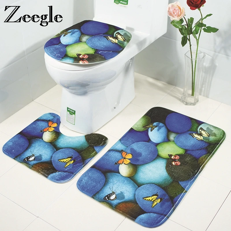 Zeegle Bathroom Mat Set Doormat Anti-slip Shower Room Rugs Toilet Mats Bathroom Carpet Absorbent Bathroom Floor Rugs Bath Mat