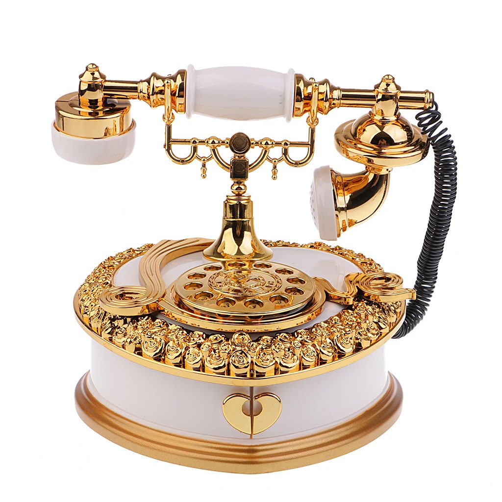 Classical Telephone Figurine Music Box Desktop Jewelry Box for Wedding Decor