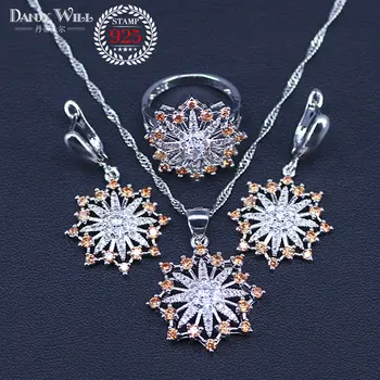 

Star Silver Color Bridal Jewelry Champagne Zircon Jewelry Sets For Women Earrings/Pendant/Necklace/Rings