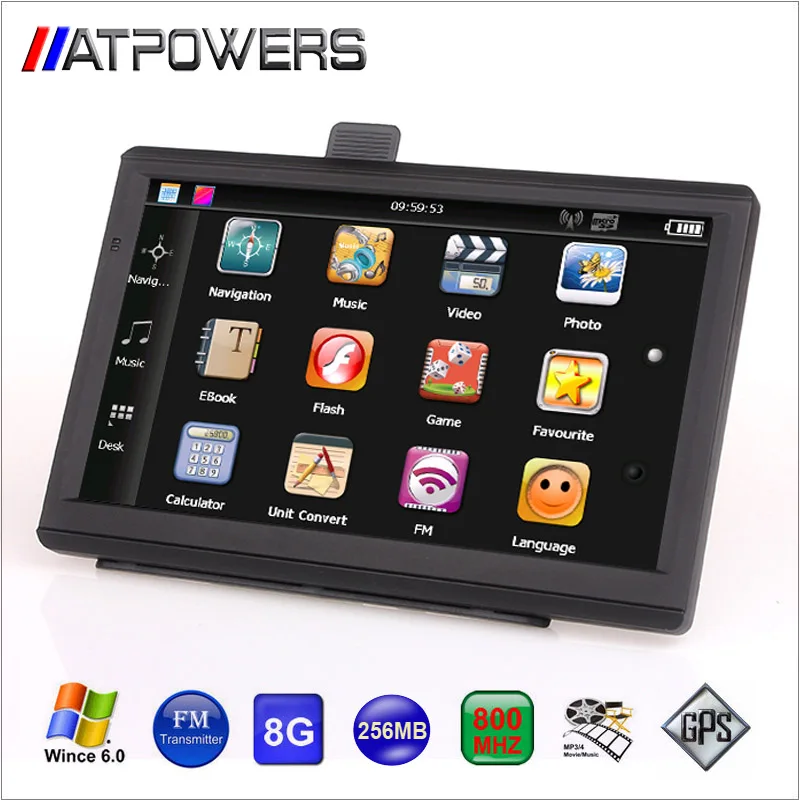  New 7 inch HD Car GPS Navigation 800M/ FM/8GB/256MB newest Map For Russia/Kazakhstan Europe/USA+Canada/Australia TRUCK Navigator 