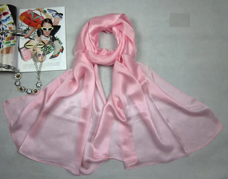 [DANKEYISI] женский шарф из натурального шелка натуральный шелковый шарф шали модный чистый цвет длинный шарф роскошный бренд шейный платок - Цвет: 10
