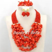 Latest Design Coral Beads Necklace Nigerian Wedding Bridal Jewelry Set African Jewelry Party Set Fashion Free Shipping ABY009