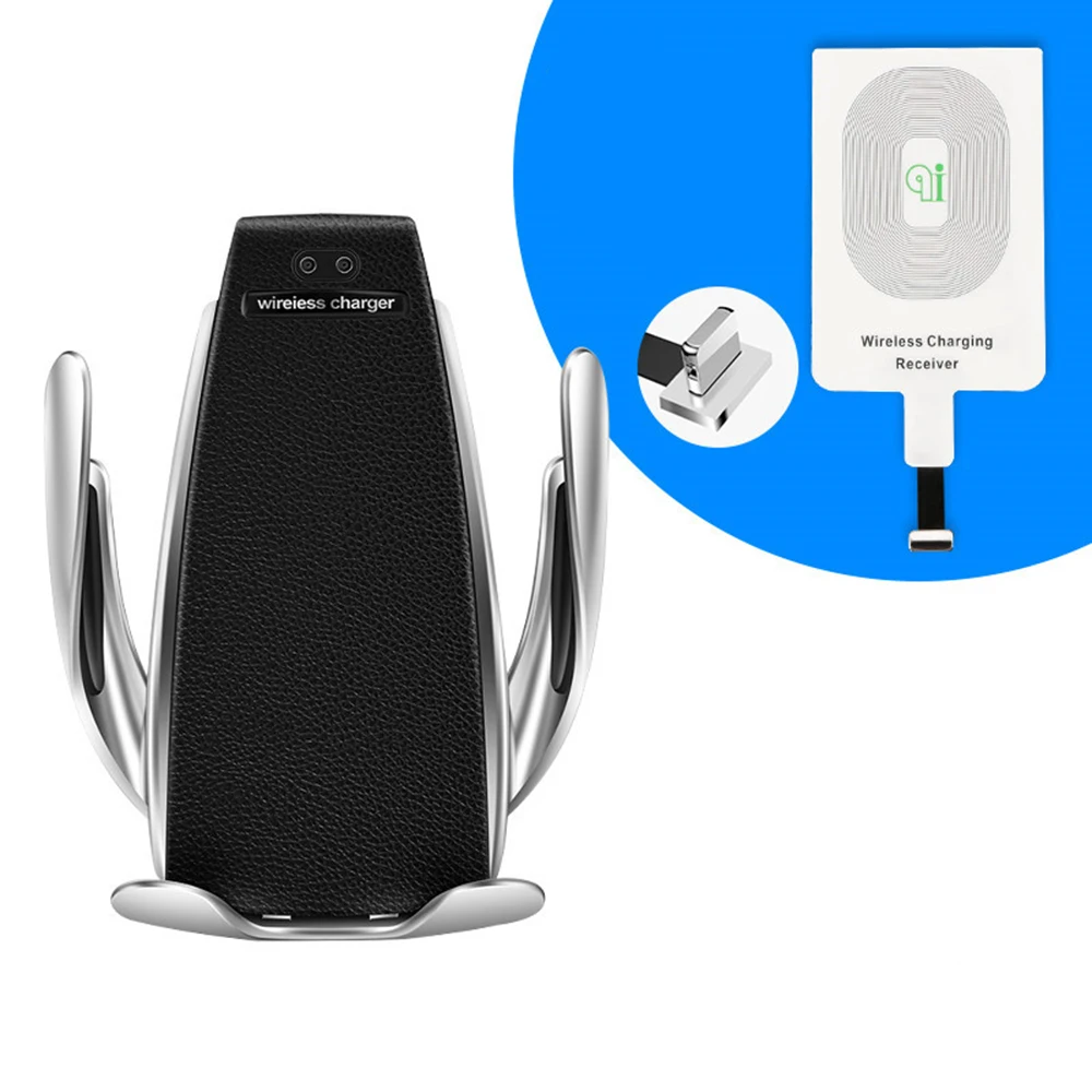 

High Quality Automatic Clamping Wireless Fast Car Charger Mount Holder With Charging Wireless Reciever For iPhone Android Type-C
