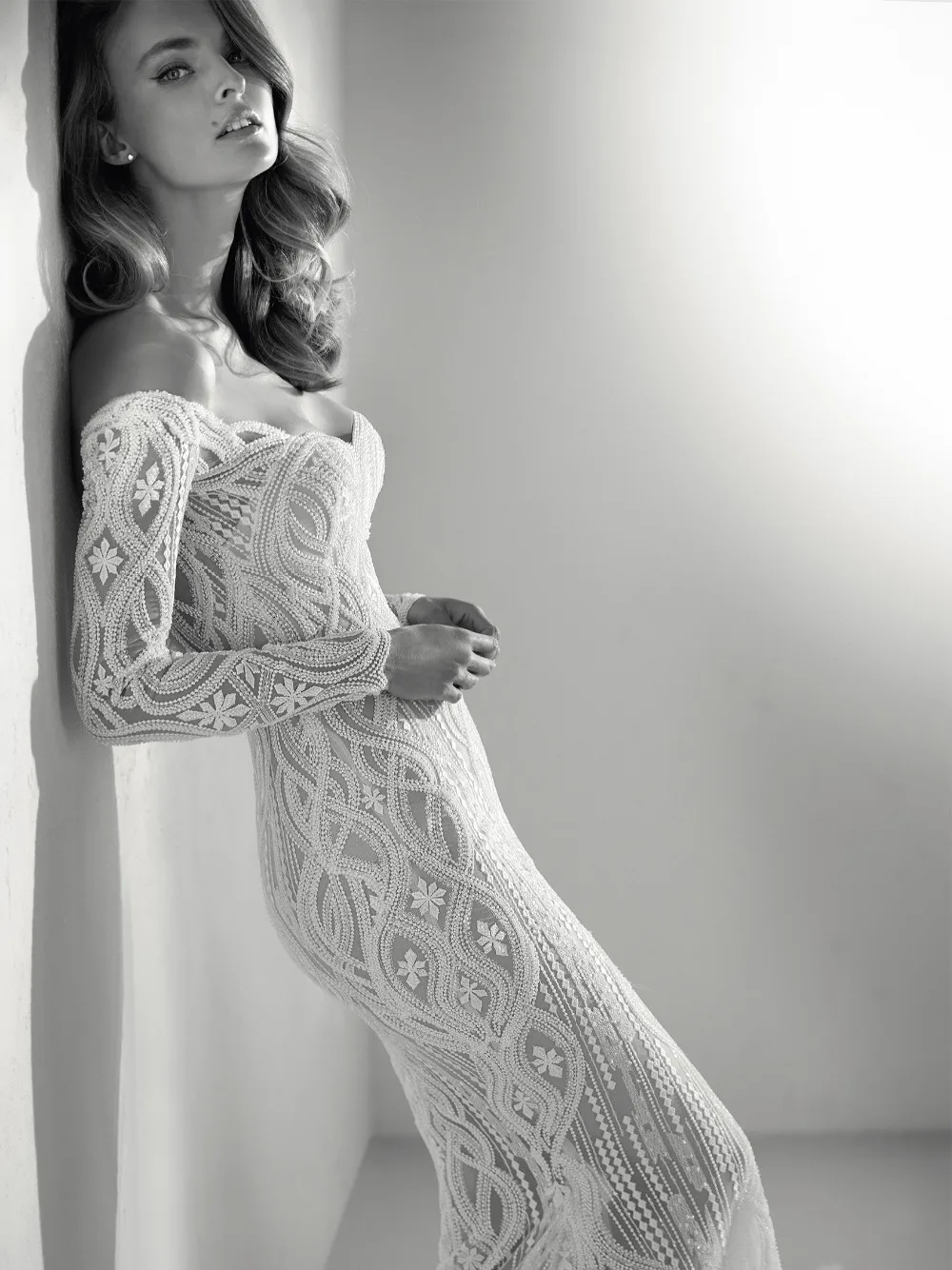 Изысканное кружевное свадебное платье русалки с бусинами Элегантное свадебное платье с длинными рукавами милое с открытой спиной Vestido de Noiva