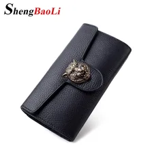 Shengbaoli Real Genuine Leather Women Wallets Brand Design High Quality 2017 Cell phone Card Holder Long Lady Wallet Purse Clutc