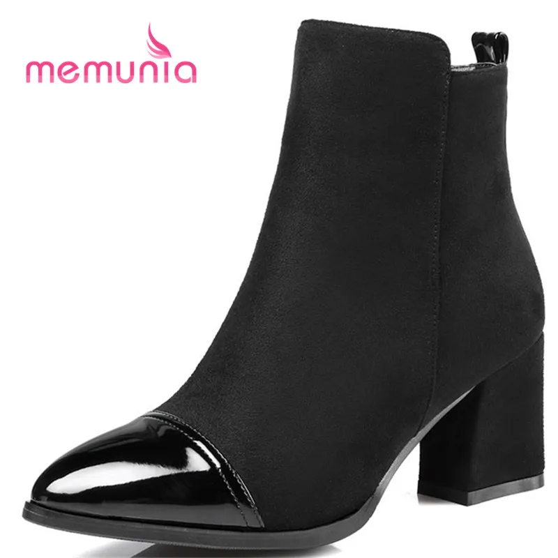 

MEMUNIA 2018 hot sale ankle boots for women unique mixed colors fashion boots high heels pointed winter boots big size 32-43