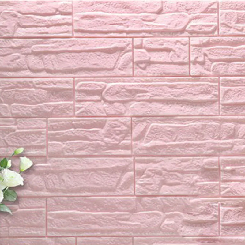 DIY самоклеющиеся 3D наклейки на кирпичную стену Декор для гостиной пенопластовое водонепроницаемое покрытие для стен обои для телевизора фон для детской комнаты - Цвет: Розовый