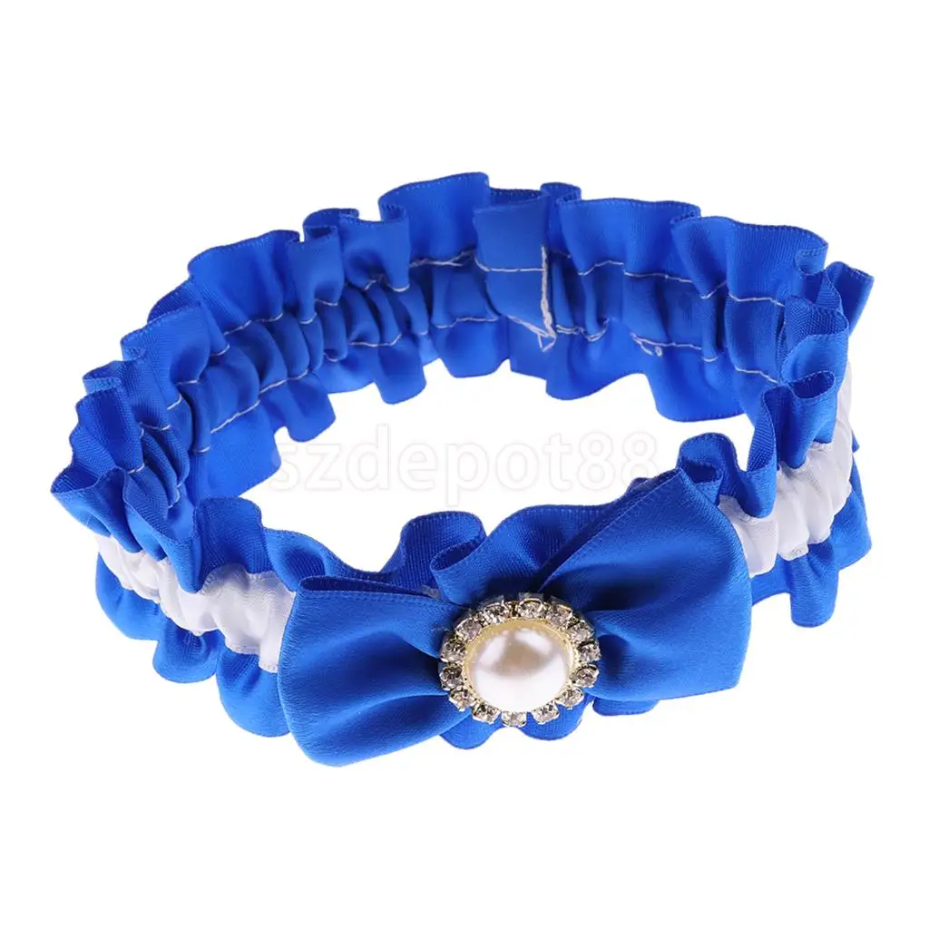 Navy Blue Wedding Bridal Lace Garter Pearl Bow Charm Prom Accessories