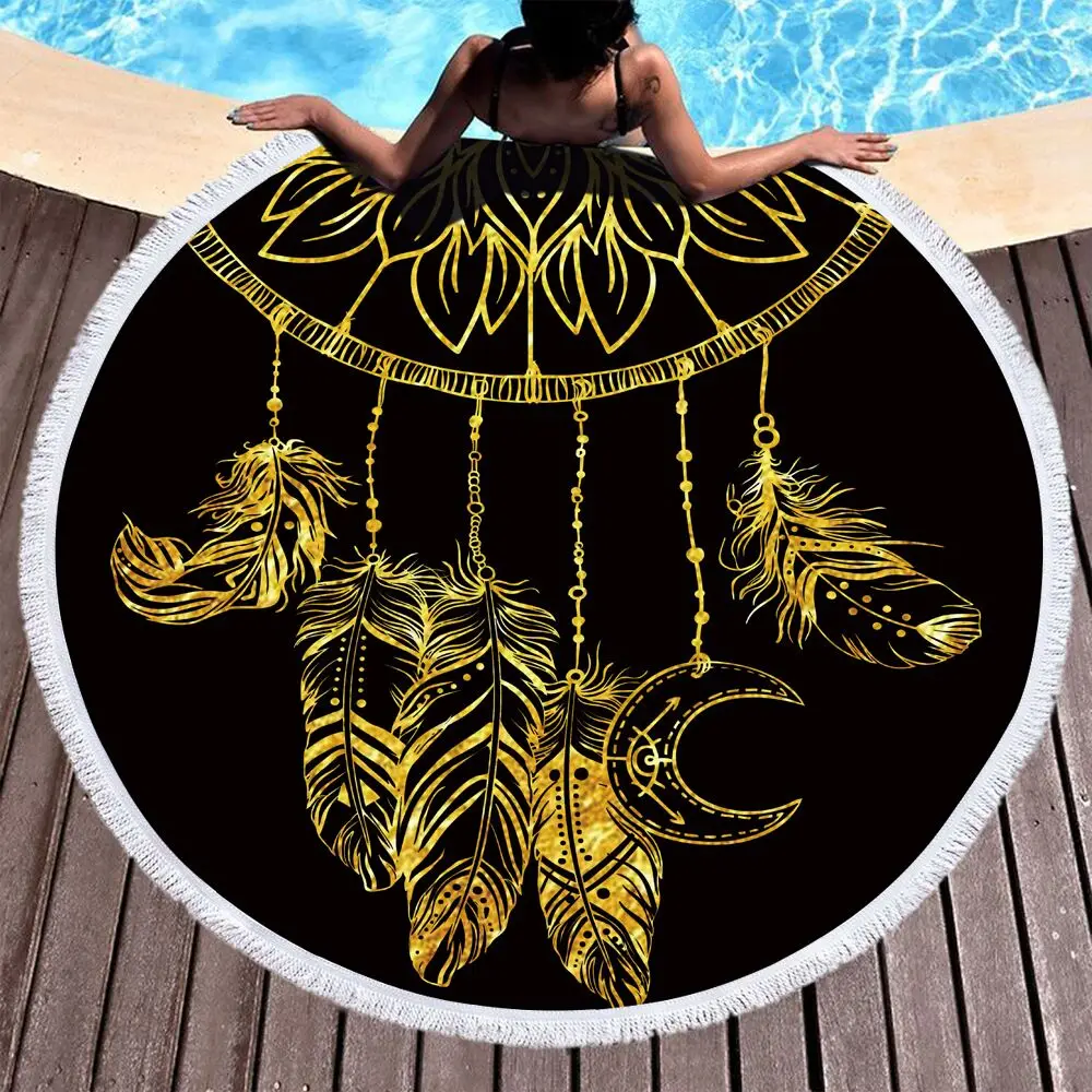 

Round beach towel Microfiber beach mat bath towel bathrobe towel picnic mat religious geometry hot sale free Shipping