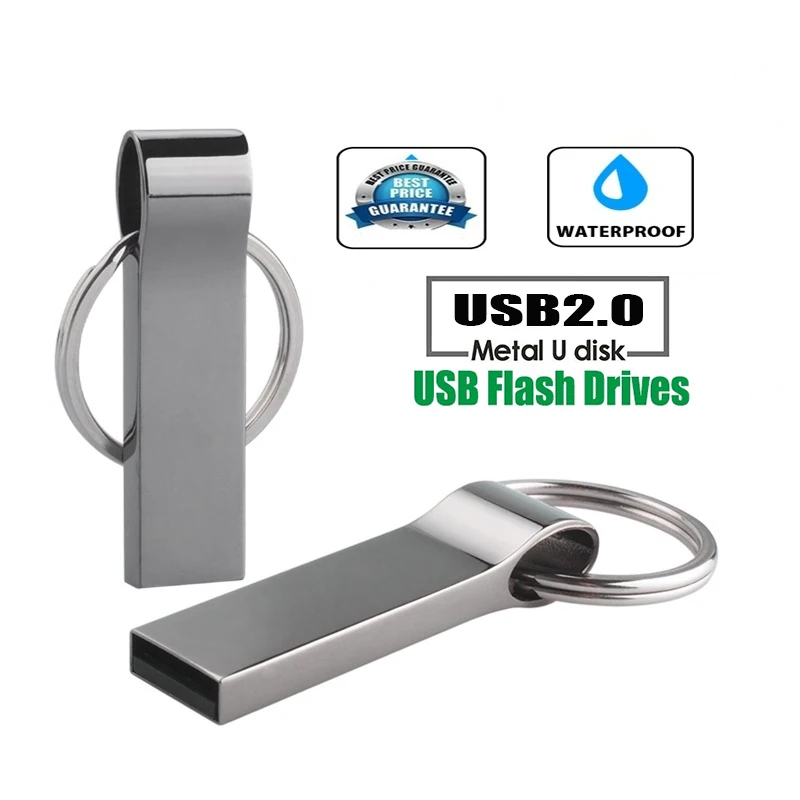 

New Metal Silver USB flash Drive 16GB USB 2.0 Black Pendrive 64GB 8GB 32GB U Disk Pen drive 128gb flash Stick Key Custom Logo