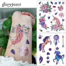 Glaryyears 24 Tasarımlar 1 Levha Glitter Vücut Dövme FG su geçirmez etiket Karikatür At Kedi Çıkartması Geçici Çocuklar Dövme Hediye(China)
