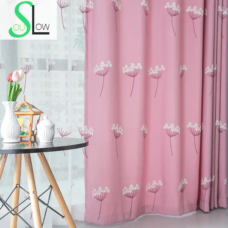 Slow Soul Dandelion Blue Pink Embroidered Floral Curtains For