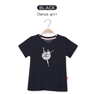 Мягкие футболки с принтом для балета и танцев для девочек; летние детские однотонные футболки для танцев; одежда с короткими рукавами для занятий танцами - Цвет: Black-dance ballet