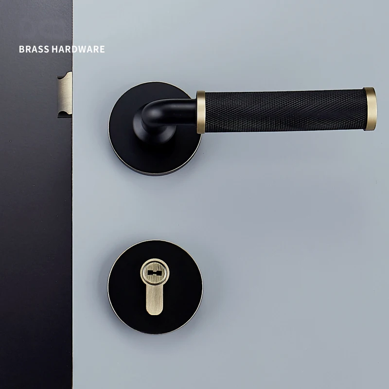  1Set European Brass Knurled/Textured Door Lock Set Interior Silent Door Lock Living Room/Bedroom/Ba - 33052387201