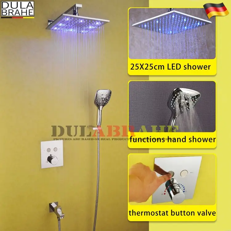 LED Rain Shower Set Thermostat Mixer Valve Button Panel Bathroom Shower Mixer Bath Shower Faucet System LED Rain Shower Set Thermostat Mixer Valve Button Panel Bathroom Shower Mixer Bath Shower Faucet System