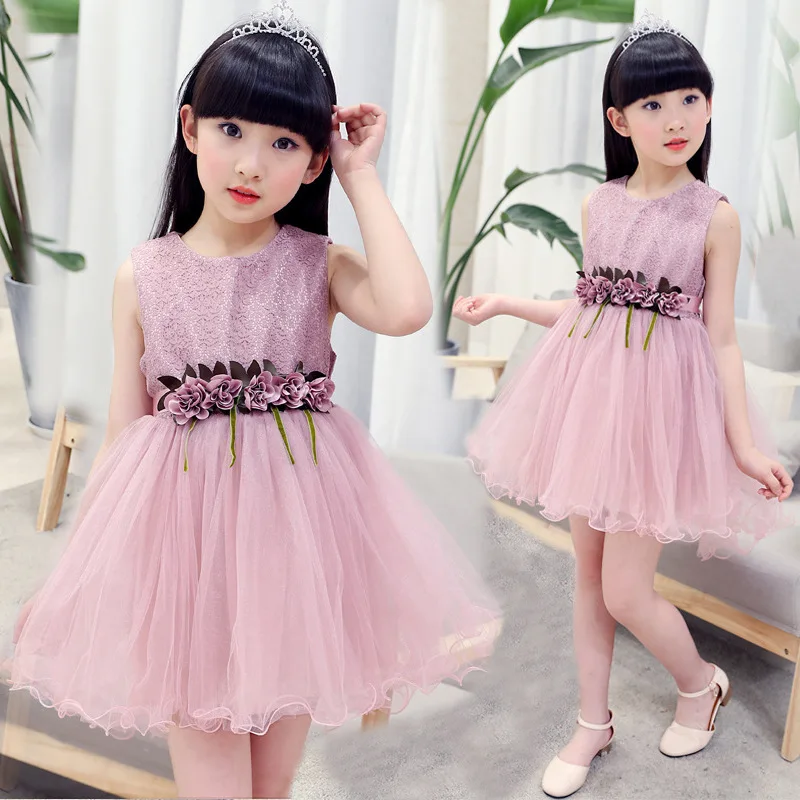 

Flower Girl Dresses for Kids 2018 New Summer Lace Casual Cute Pink Teenage Children Party Clothes Costume Size 5 7 8 10 12 Years