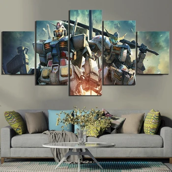 

Wall Art Home Decor Canvas HD Print 5 Panel Mobile Suit Gundam Science Fiction Robot Painting Fashion Modular Picture Posters
