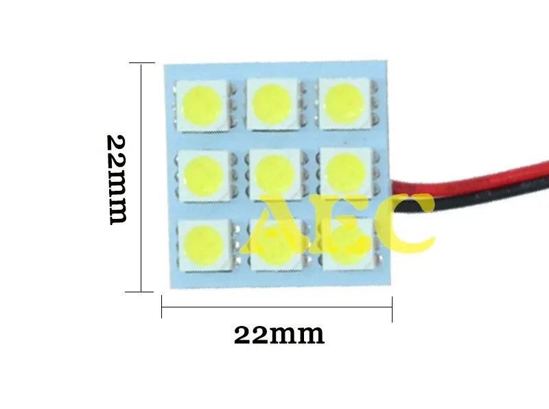 100 компл./лот панель подсветки светодиодный 9 SMD 5050 Светодиодный 9SMD салона подвесной фонарь для чтения дневные ходовые огни 12 V Белый с гирлянда T10 2 адаптер