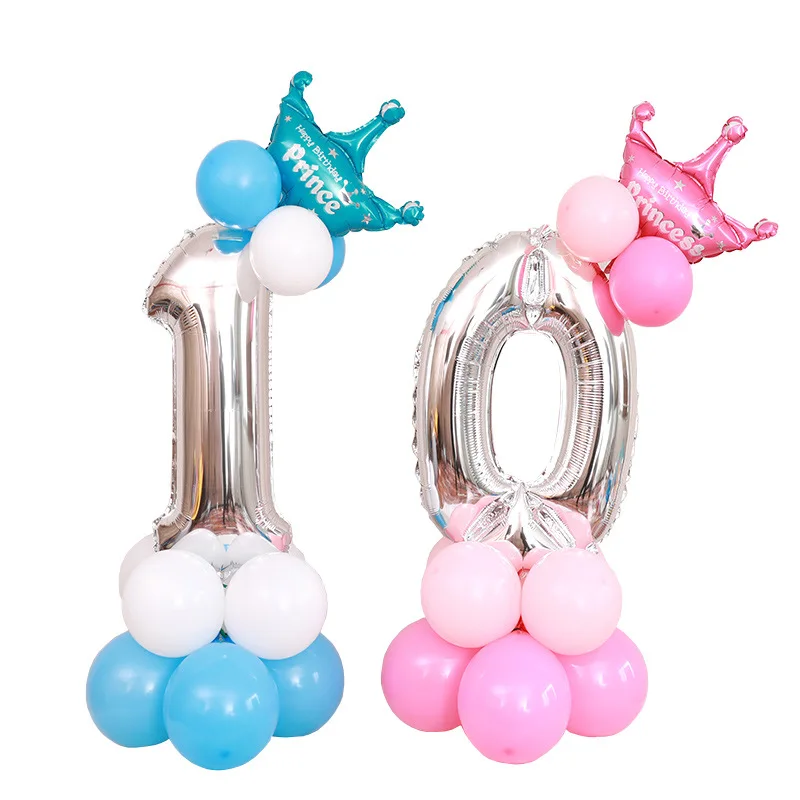 16PCS/lot 32inch Silver Number Foil Balloons Digit air Birthday Balloon Kids Birthday Party wild one Decorations Figure