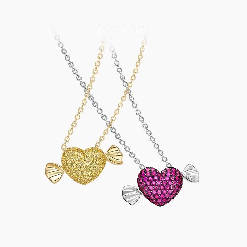 

Brand New Arrvial Cute 925 sterling silver Crystal Love heart pendant necklace pink zircons angel wing girls monaco jewelry