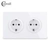 Coswall Crystal Tempered Pure Glass Panel 16A Double EU Standard Wall Power Socket Grounded With Child Protective Lock 146 Type ► Photo 1/6