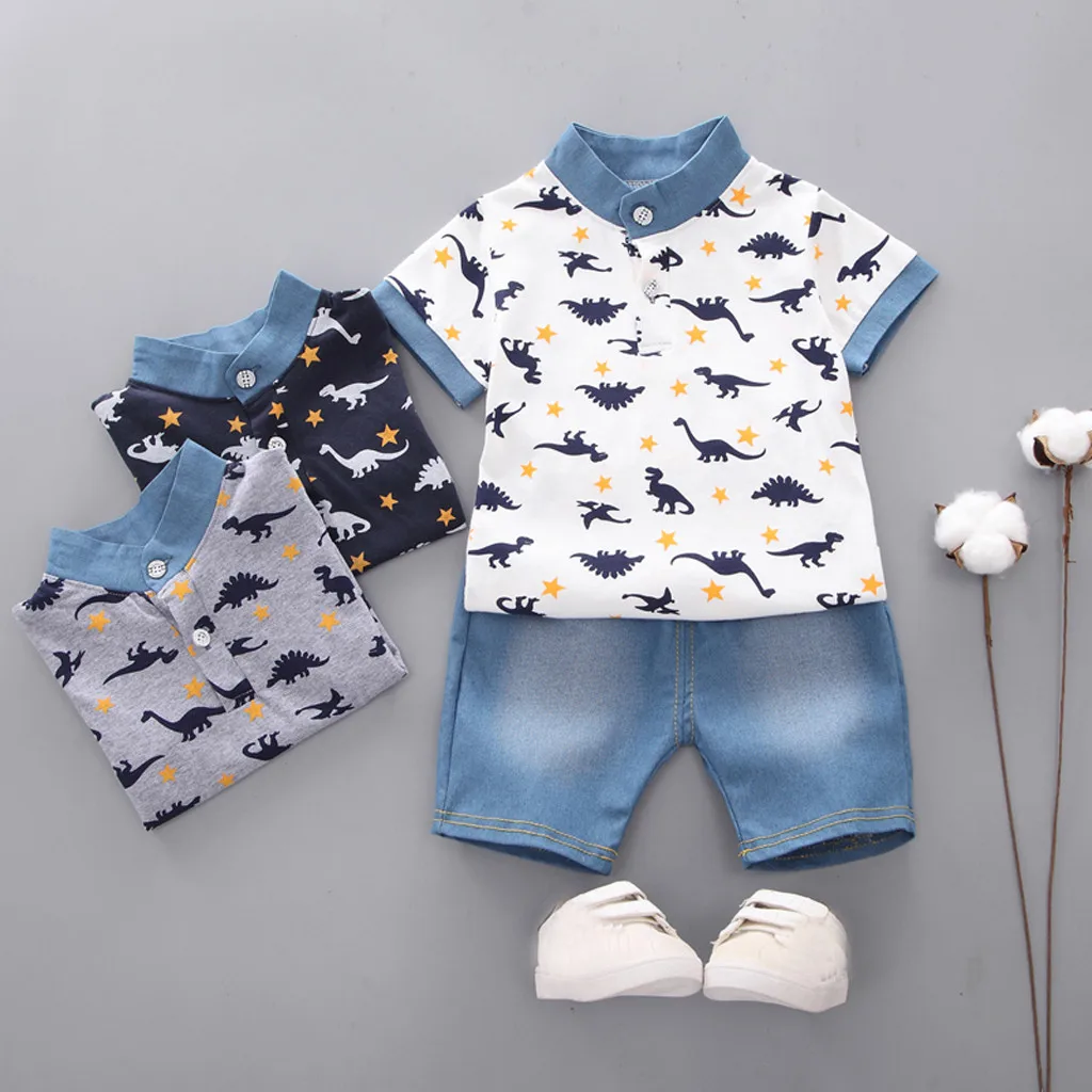 

2pcs Baby Girl clothes Dinosaur T Shirt Tops+ Denim Shorts Pants Clothes Set Summer Newborn Infant Baby Girl Clothes HOOLER