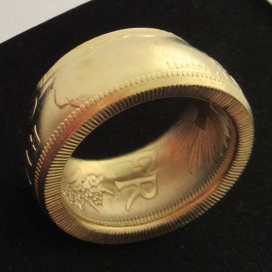 

Coin Ring Handmade from Switzerland Coins Real Gold Plated Handcraft Ring US Size 9-16# Date Inside