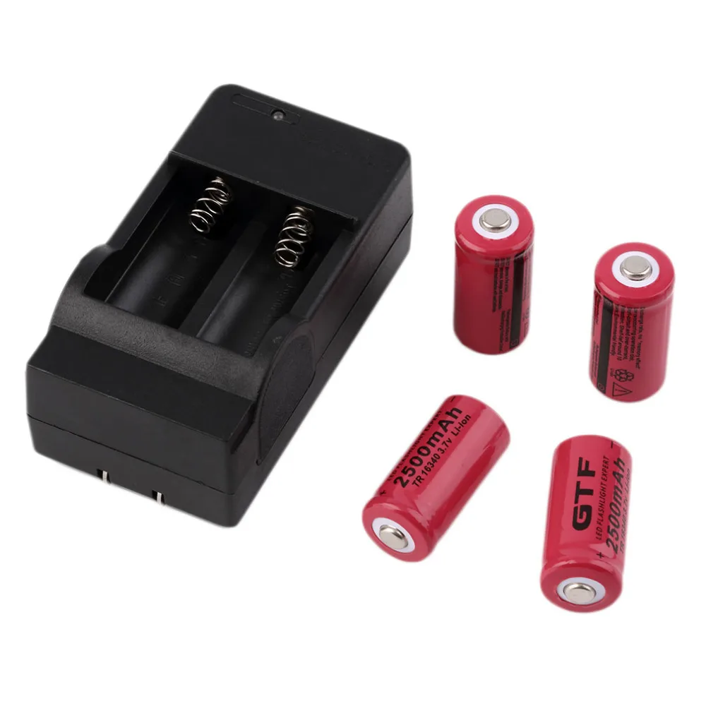 

4pcs 16340 3.7V 2500mAh Rechargeable Li-ion Batteries with 16340 Charger Lithium Li ion Batteries with Charger red