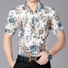Новое поступление, модные мужские рубашки с принтом, мужские летние рубашки с коротким рукавом и цветочным принтом