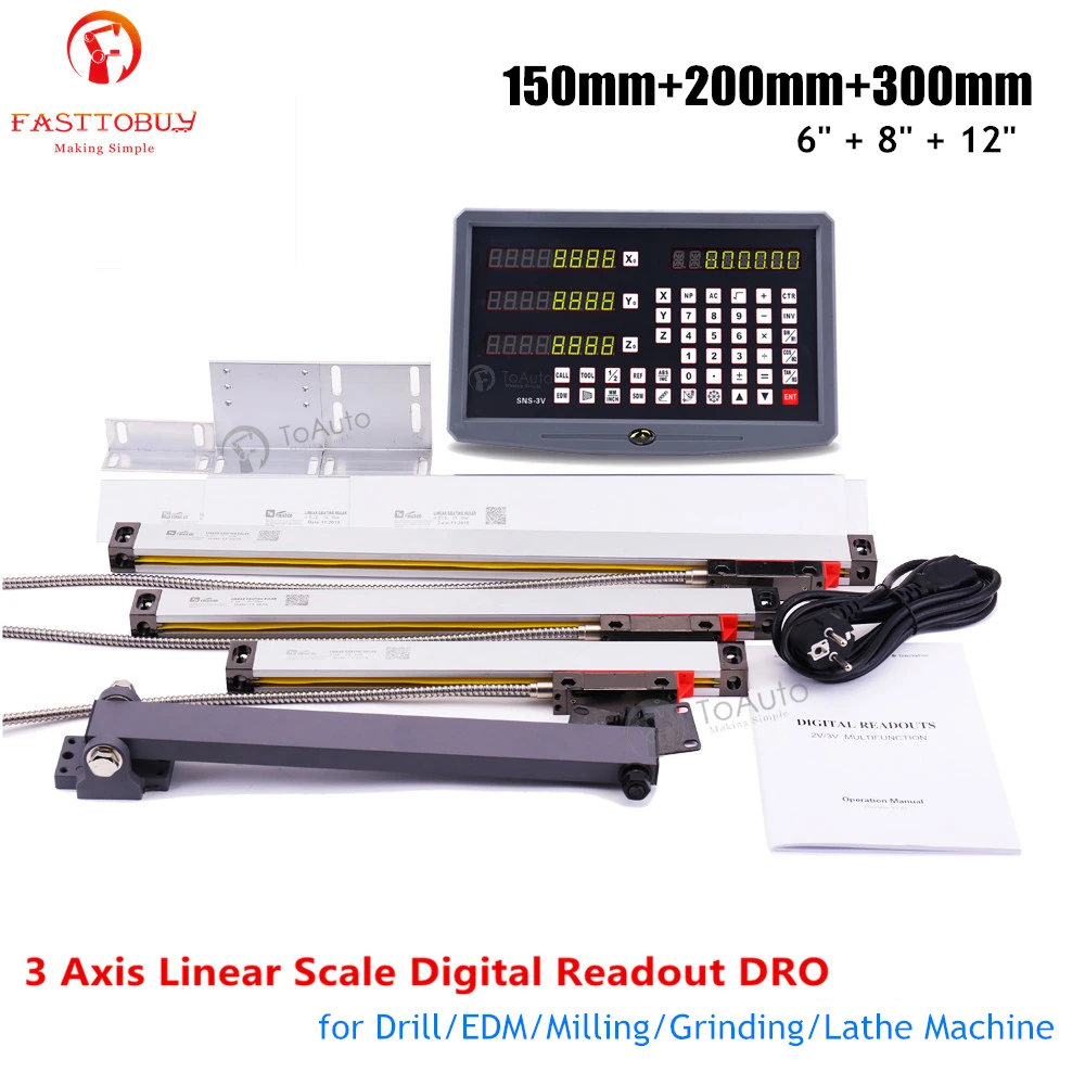 

3 Axis Linear Scale 150+200+300mm Linear Encoder Digital Readout DRO Kit for Drill/EDM/Milling/Grinding/Lathe Machine