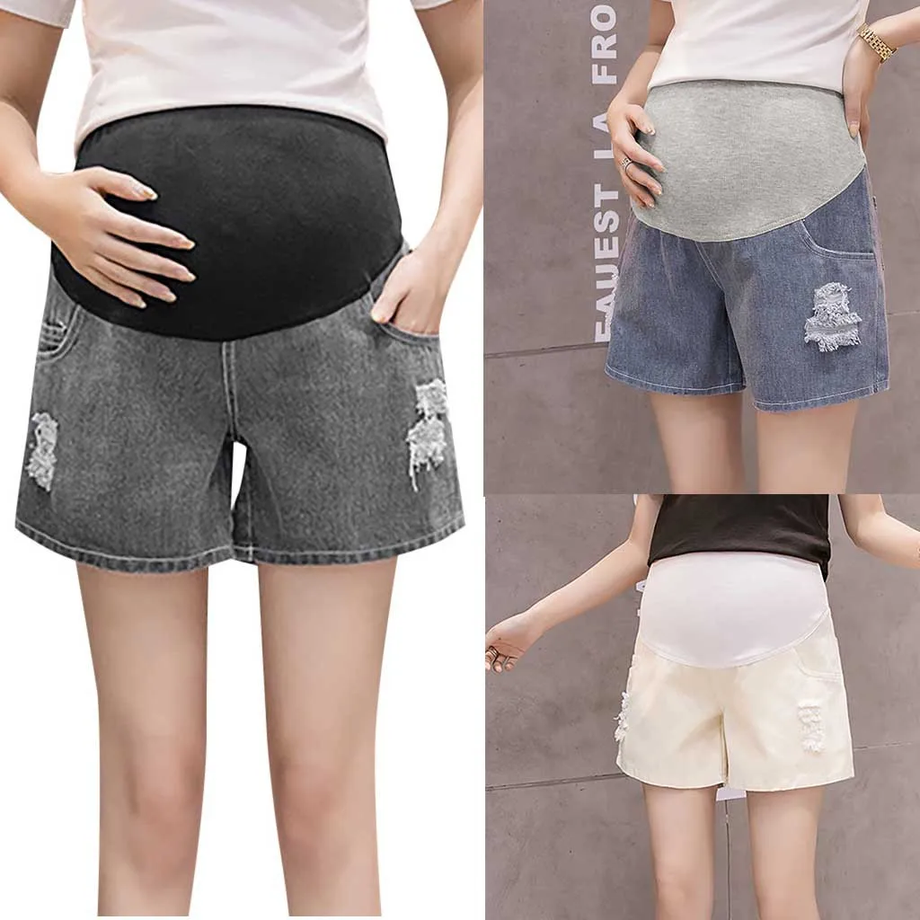 

3 colors Maternity Denim Short Summer Jeans Pants For Pregnant Woman Ripped Jeans Maternity Solid Short Pants Nursing Prop Belly